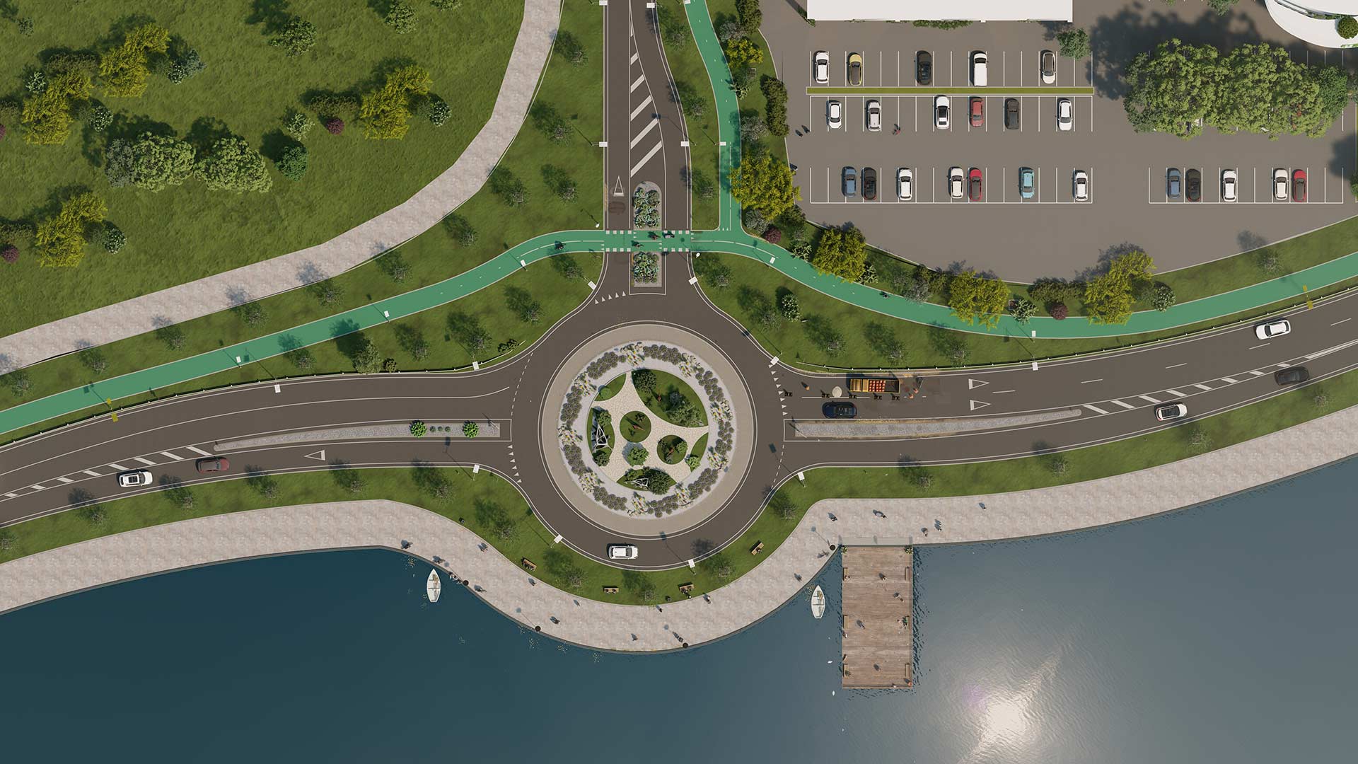 Architectes-Collectivites-projet-aménagement-urbain-perspective-3D-plan-masse-rond-point