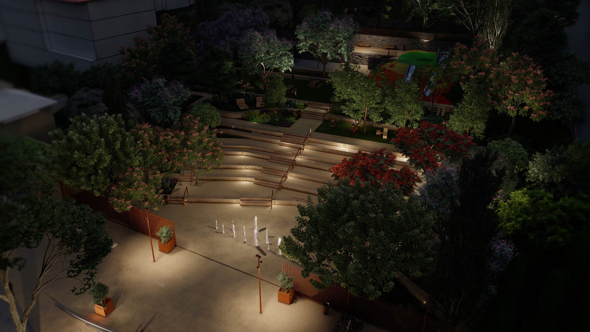 Architectes-Collectivites-images-3d-parc-paysager-ville-Mougins-vue-ensemble-nuit